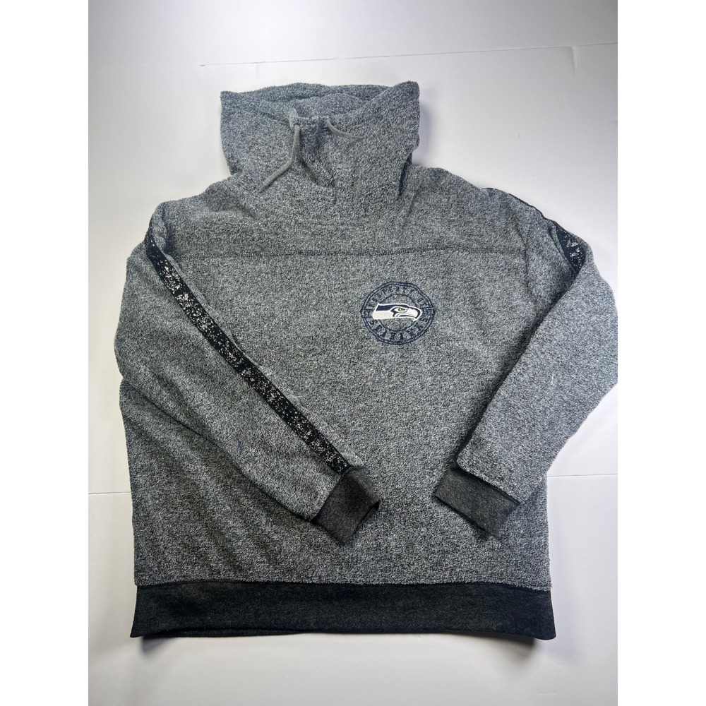 NFL Team Apparel Seattle Seahawk Pullover Women Gray Funnel Neck Glitter Stripe